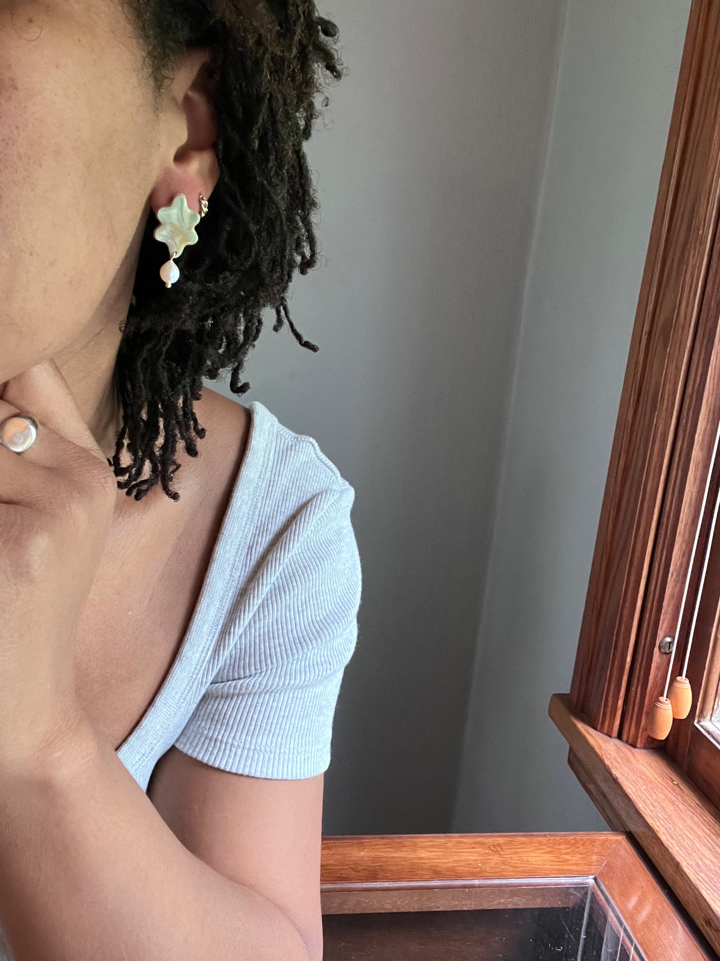 Marbles Scalloped Dangles w/ Gold Plated Pearl