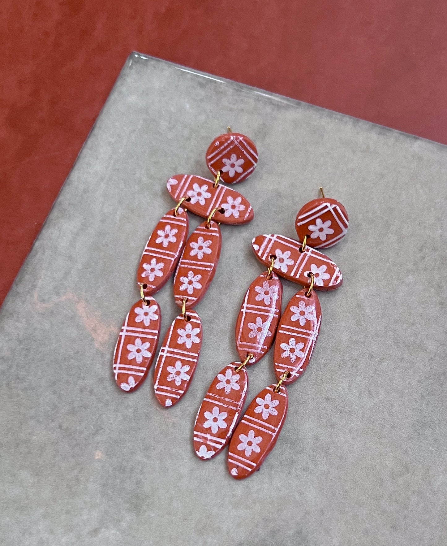 Terra Cotta Floral Christina Dangles Sale! $21