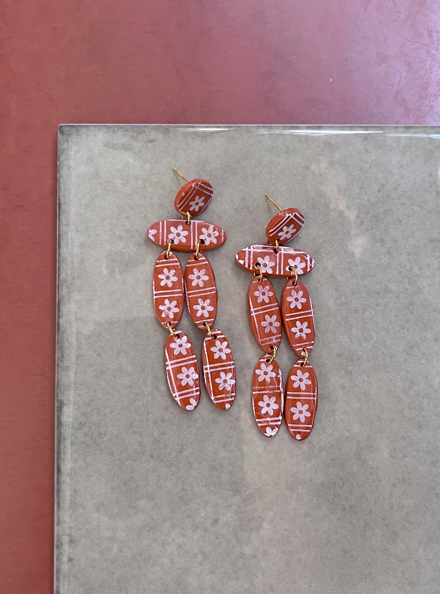 Terra Cotta Floral Christina Dangles Sale! $21