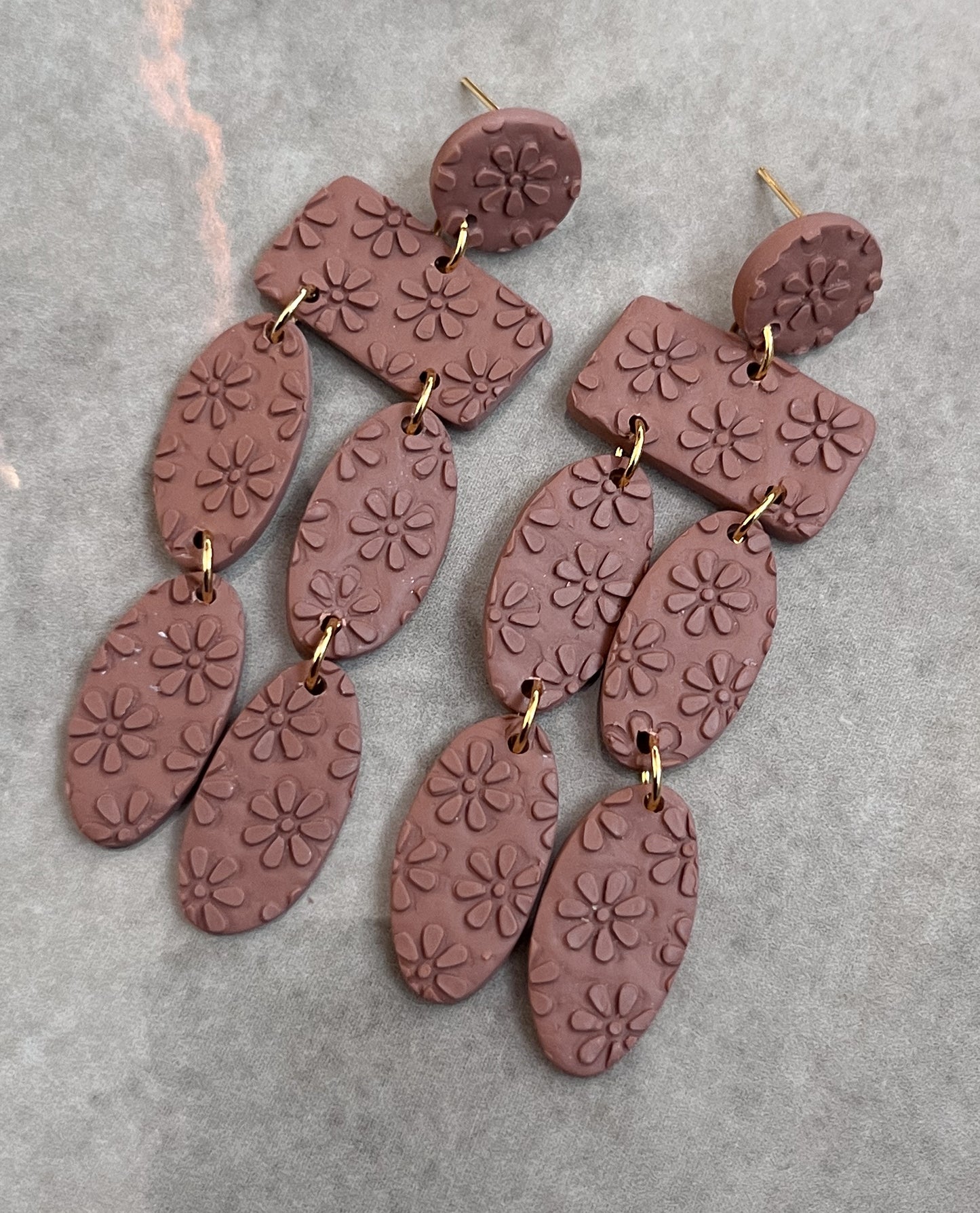 Floral Stamped Christina Dangles - Brown - Sale!