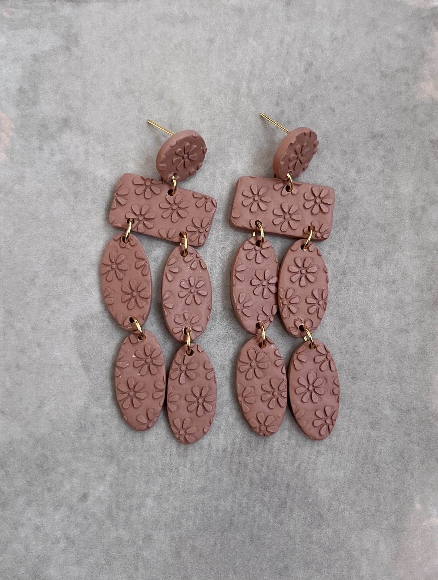 Floral Stamped Christina Dangles - Brown - Sale!