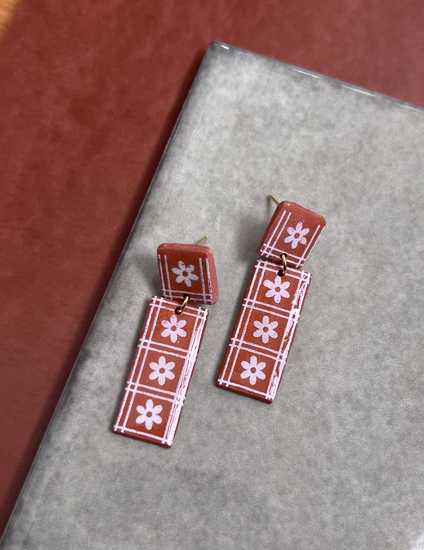 Terra Cotta Floral Brick - Classic Dangles