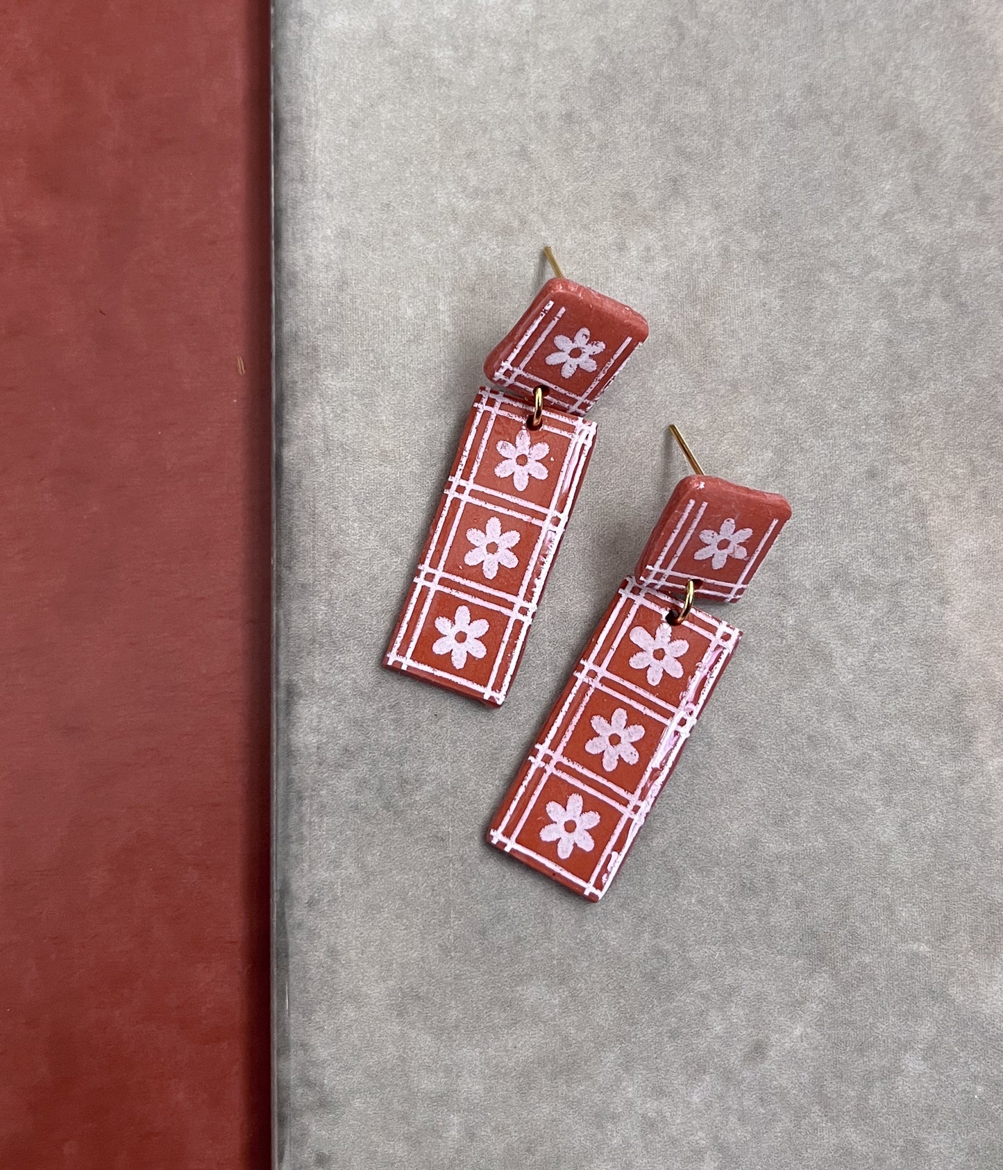 Terra Cotta Floral Brick - Classic Dangles