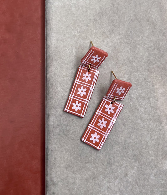 Terra Cotta Floral Brick - Classic Dangles