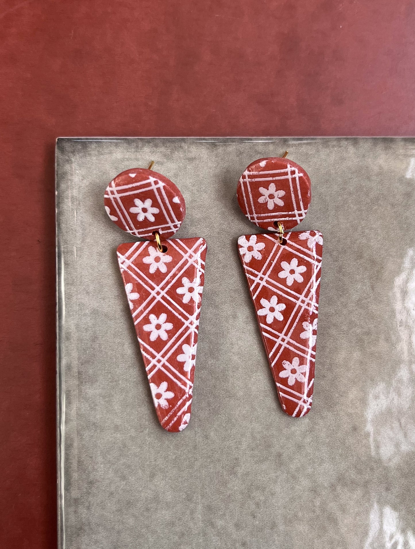 Terra Cotta Floral Spear Dangles