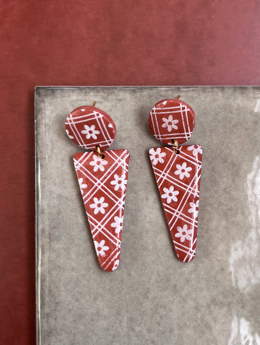 Terra Cotta Floral Spear Dangles