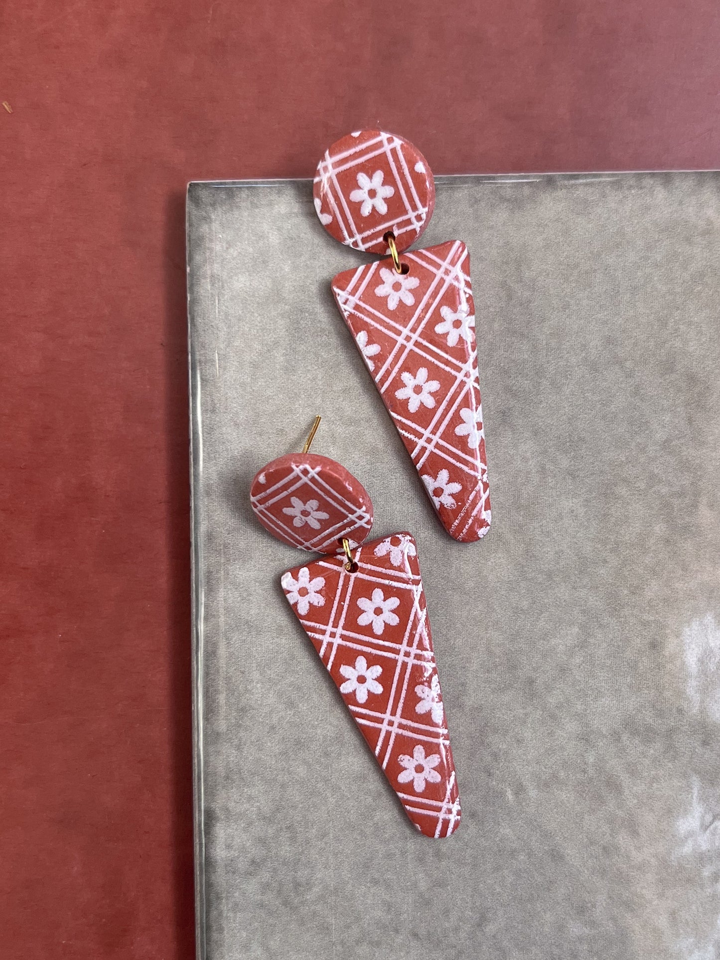 Terra Cotta Floral Spear Dangles