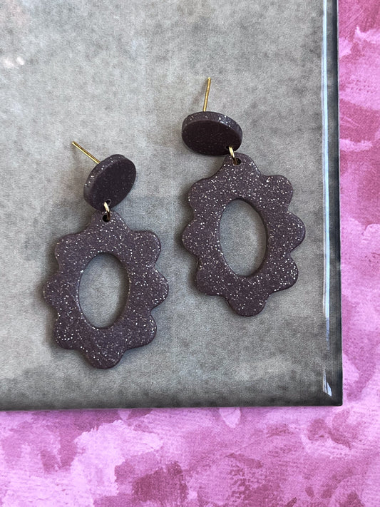 Muted Sparkled Brown Floral Dangles