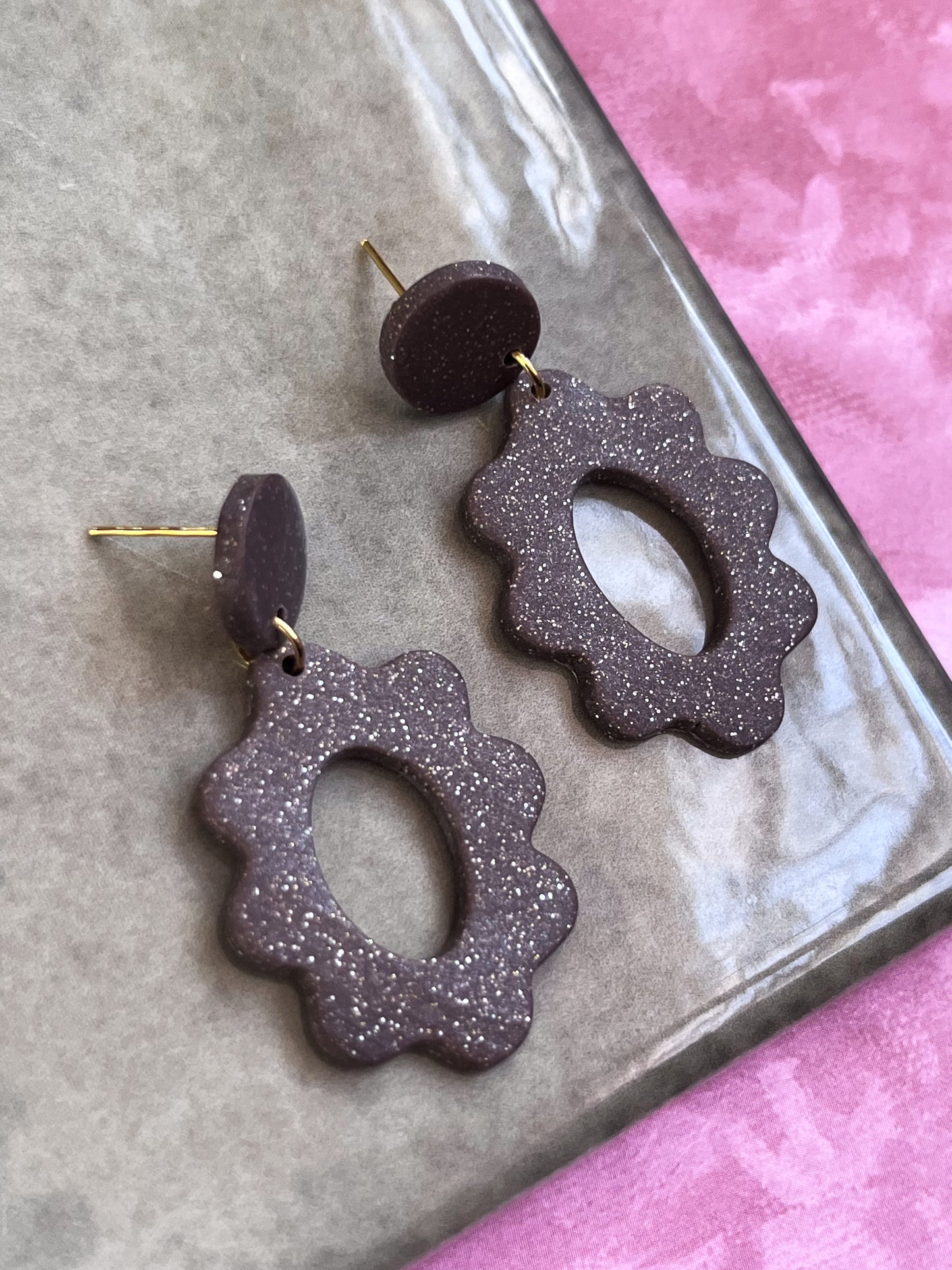 Muted Sparkled Brown Floral Dangles