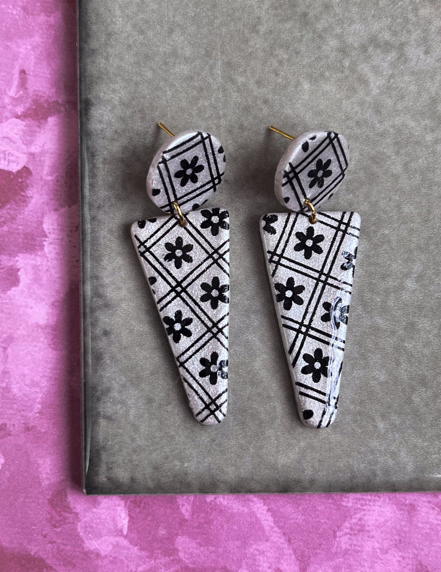 B&W Floral Spear Dangles