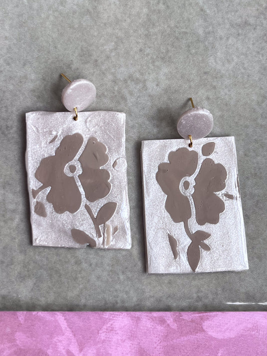 Beige on Pearl Classic Floral Dangles