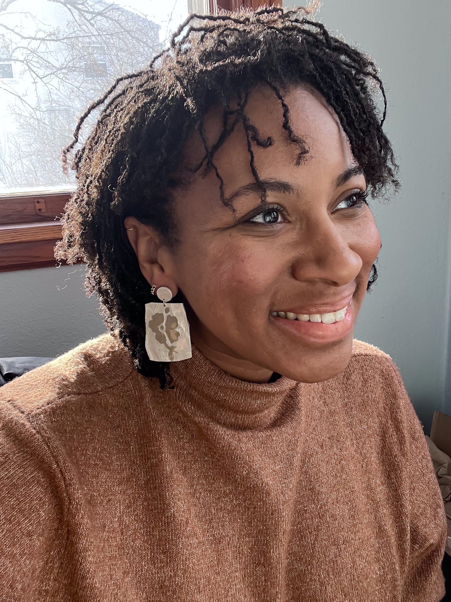 Floral Dangles - Beige on Pearl