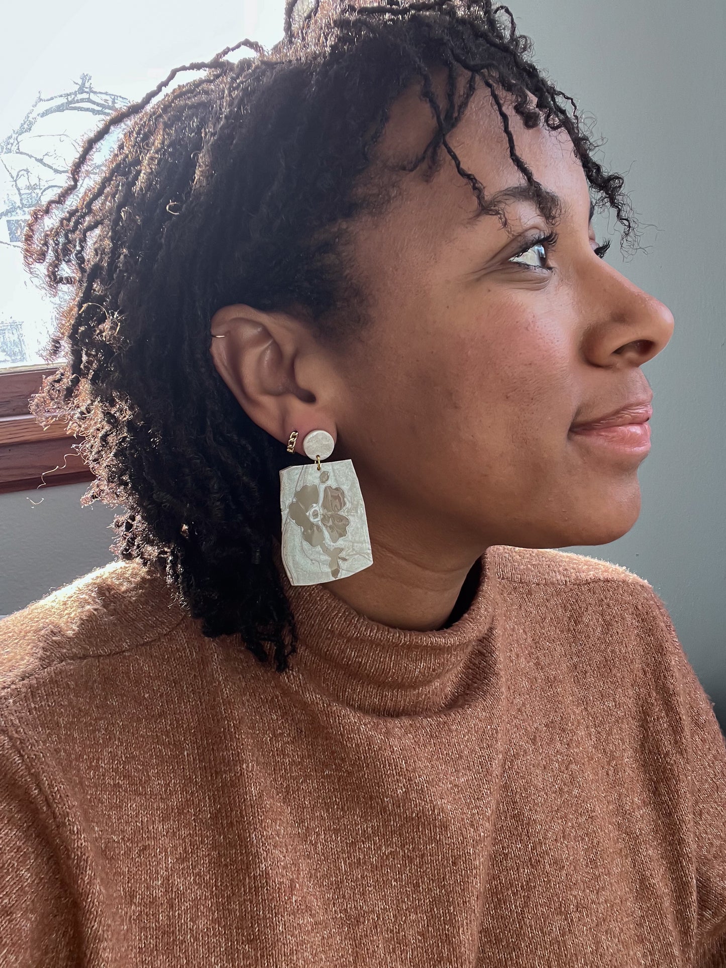 Floral Dangles - Beige on Pearl