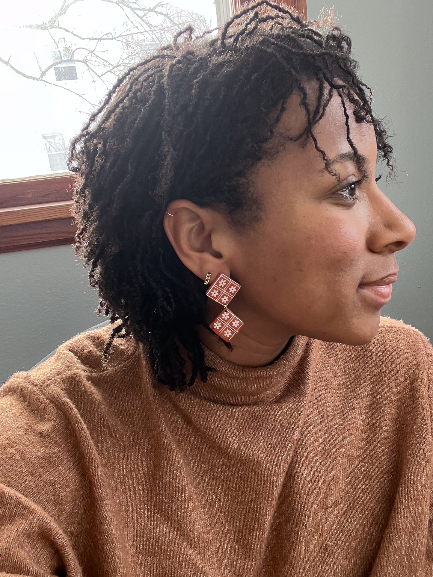 Sale! Diamond Floral Brick Dangles - Terra Cotta $21 (was $23)
