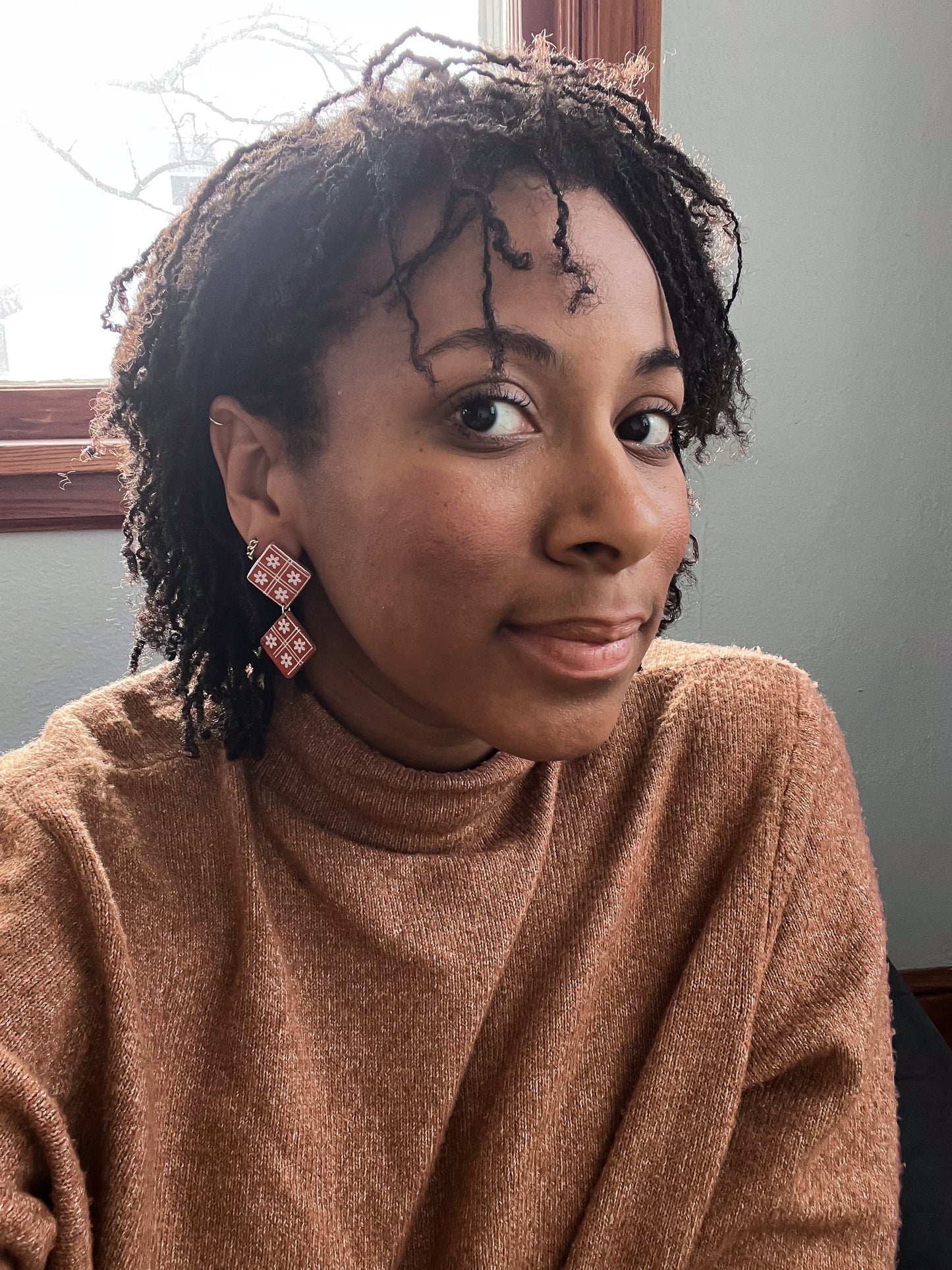 Sale! Diamond Floral Brick Dangles - Terra Cotta $21 (was $23)