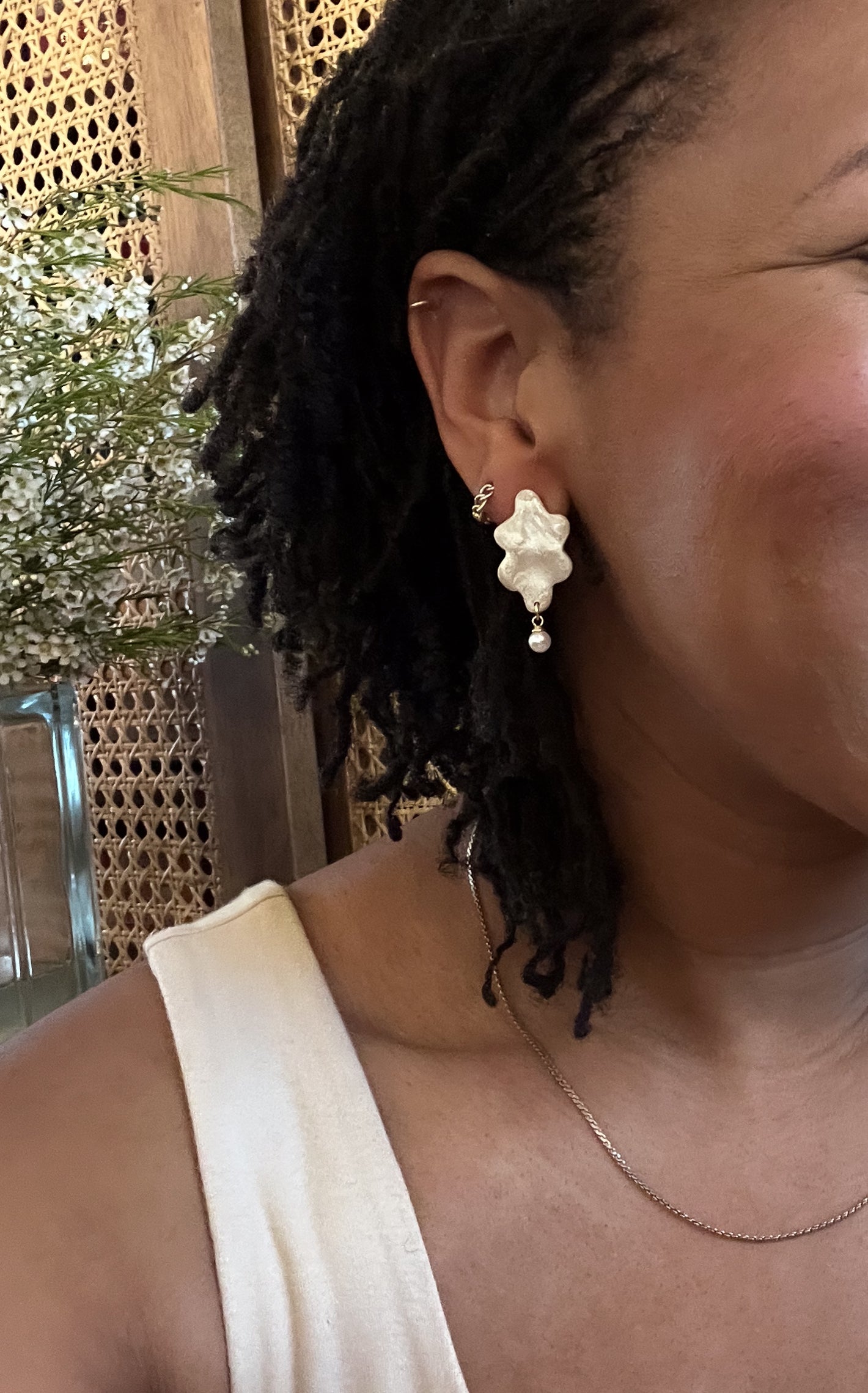 Organic Pearl Drop Dangles in Pearl