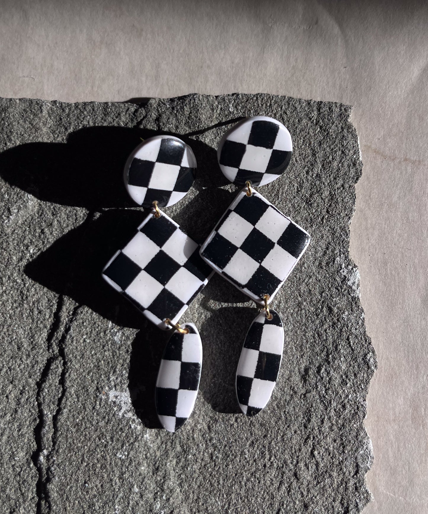 B&W Checkered Three Tiered Dangles