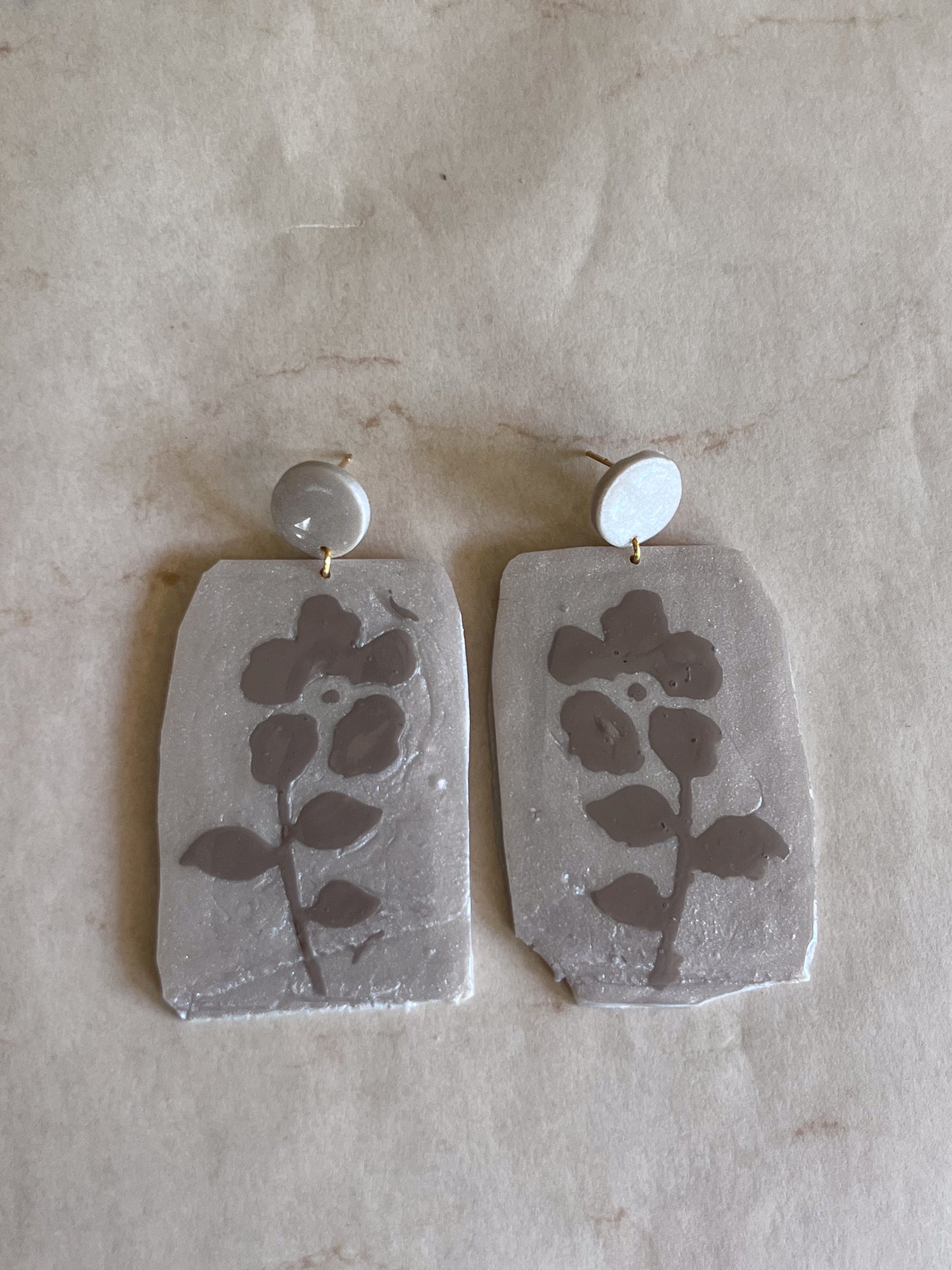 Organic Beige Flower Dangles