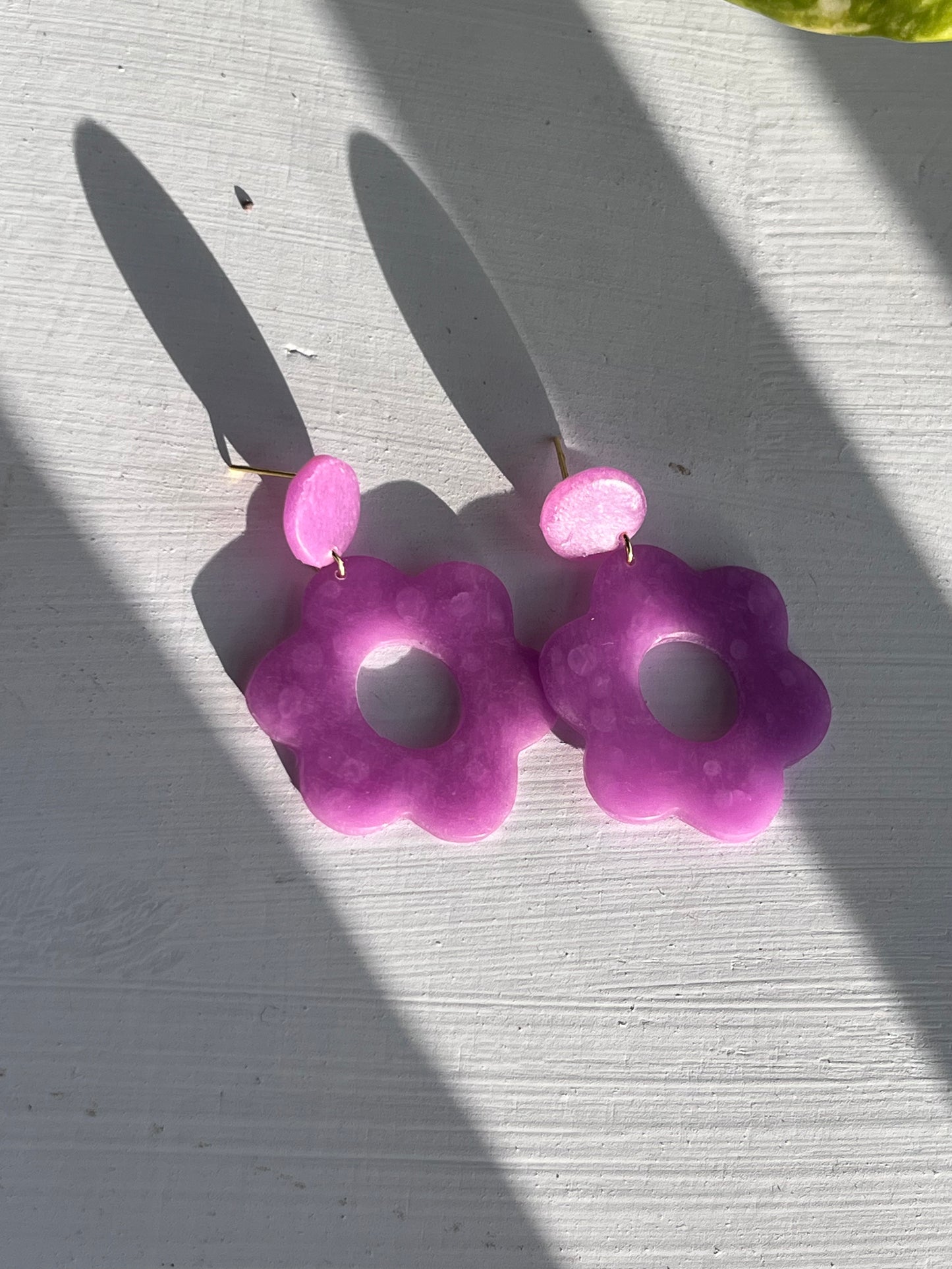 Translucent Magenta 90's Floral Dangles