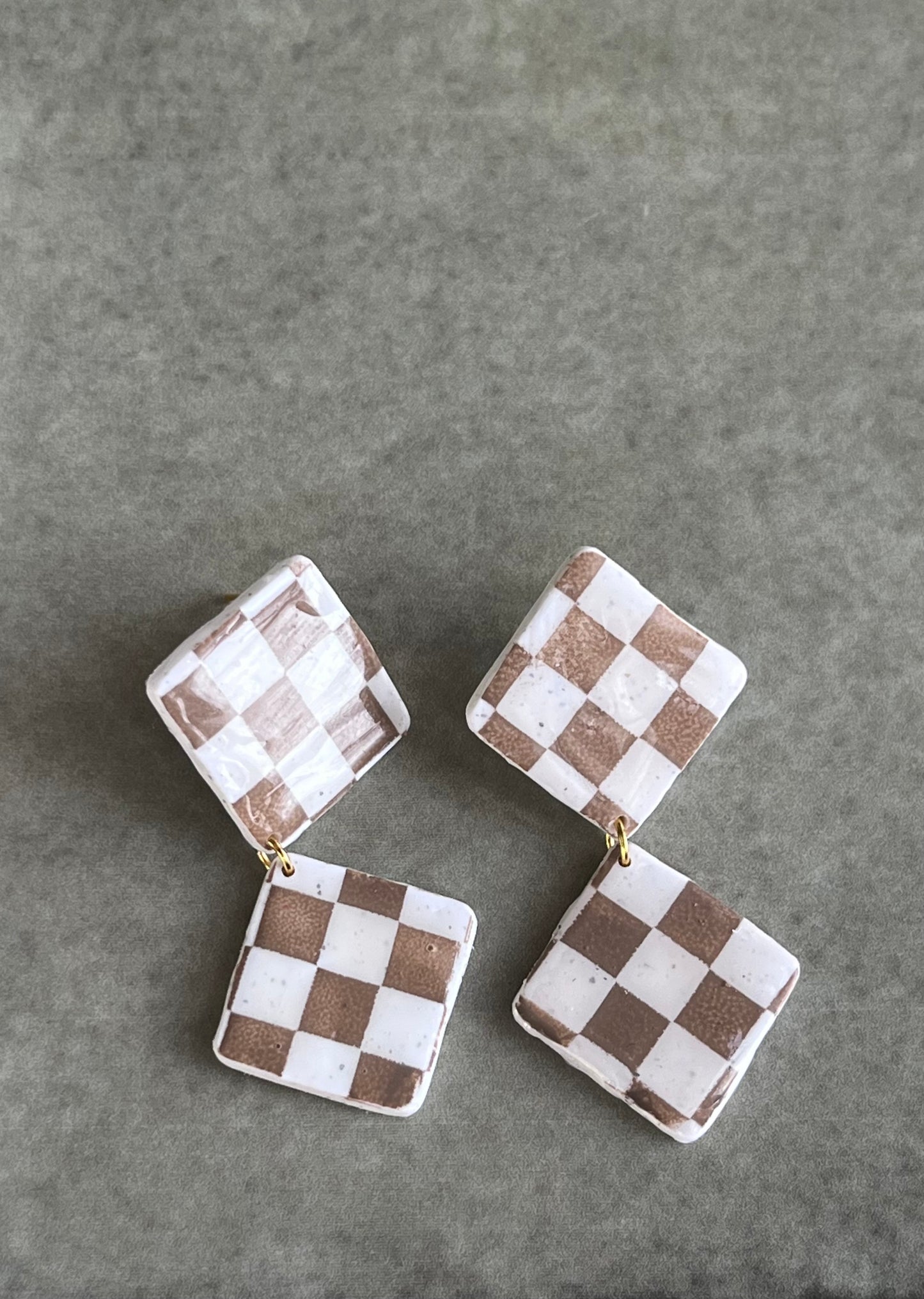 Checkered Diamond Dangles in Tan