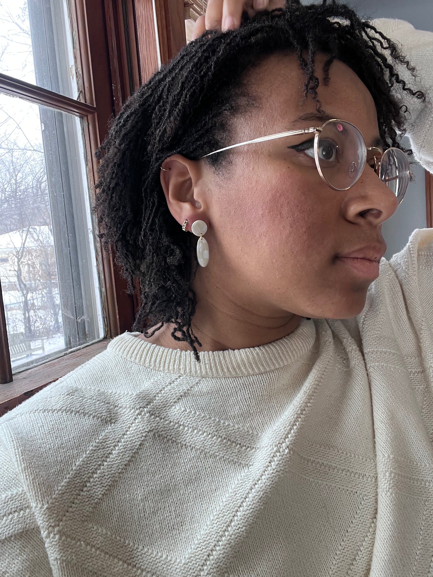 Dainty Checkered Mini Dangles in Cream and Pearl