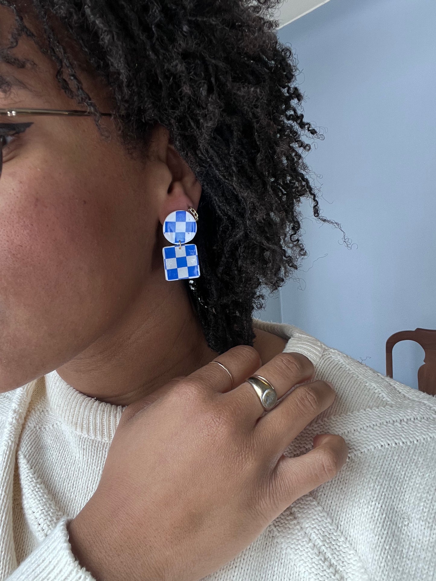 Classic Checkered Blue Dangles