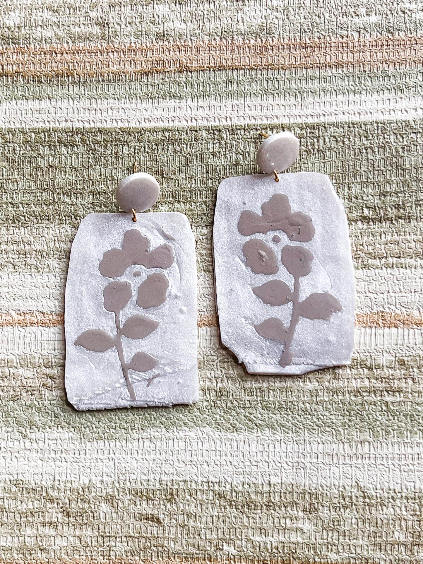 Painted Flower on Pearl Dangles - Beige & Pearl