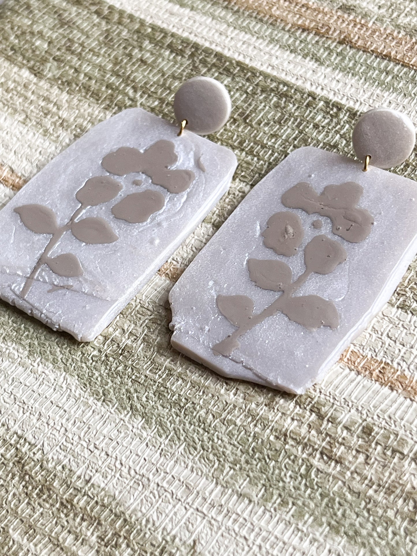 Painted Flower on Pearl Dangles - Beige & Pearl