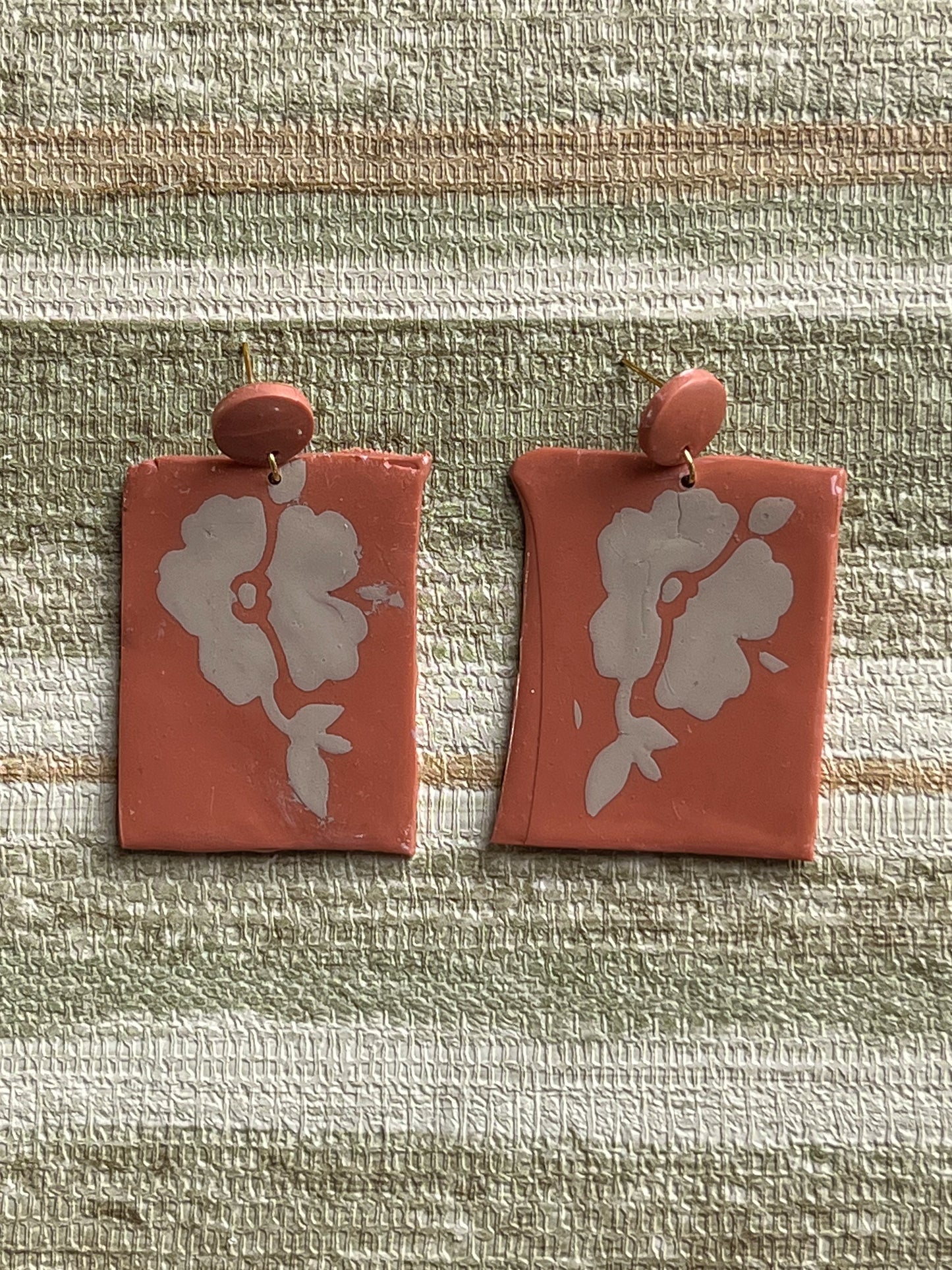 Painted Flower on Rust Red Dangles