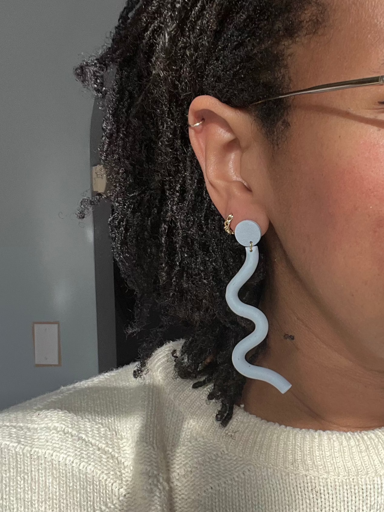 Dusty Blue Organic Zig Zag Dangles