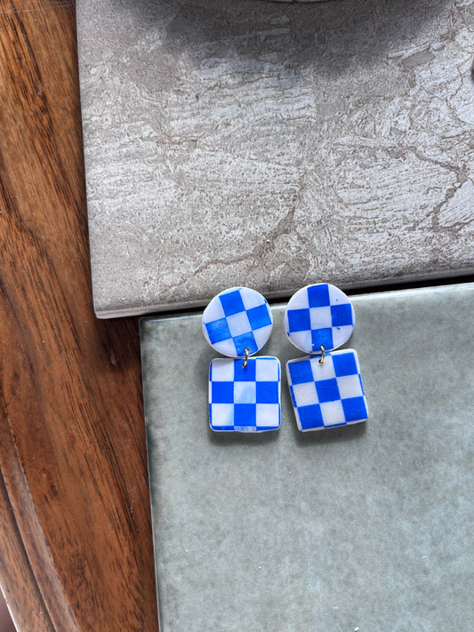 Classic Checkered Blue Dangles