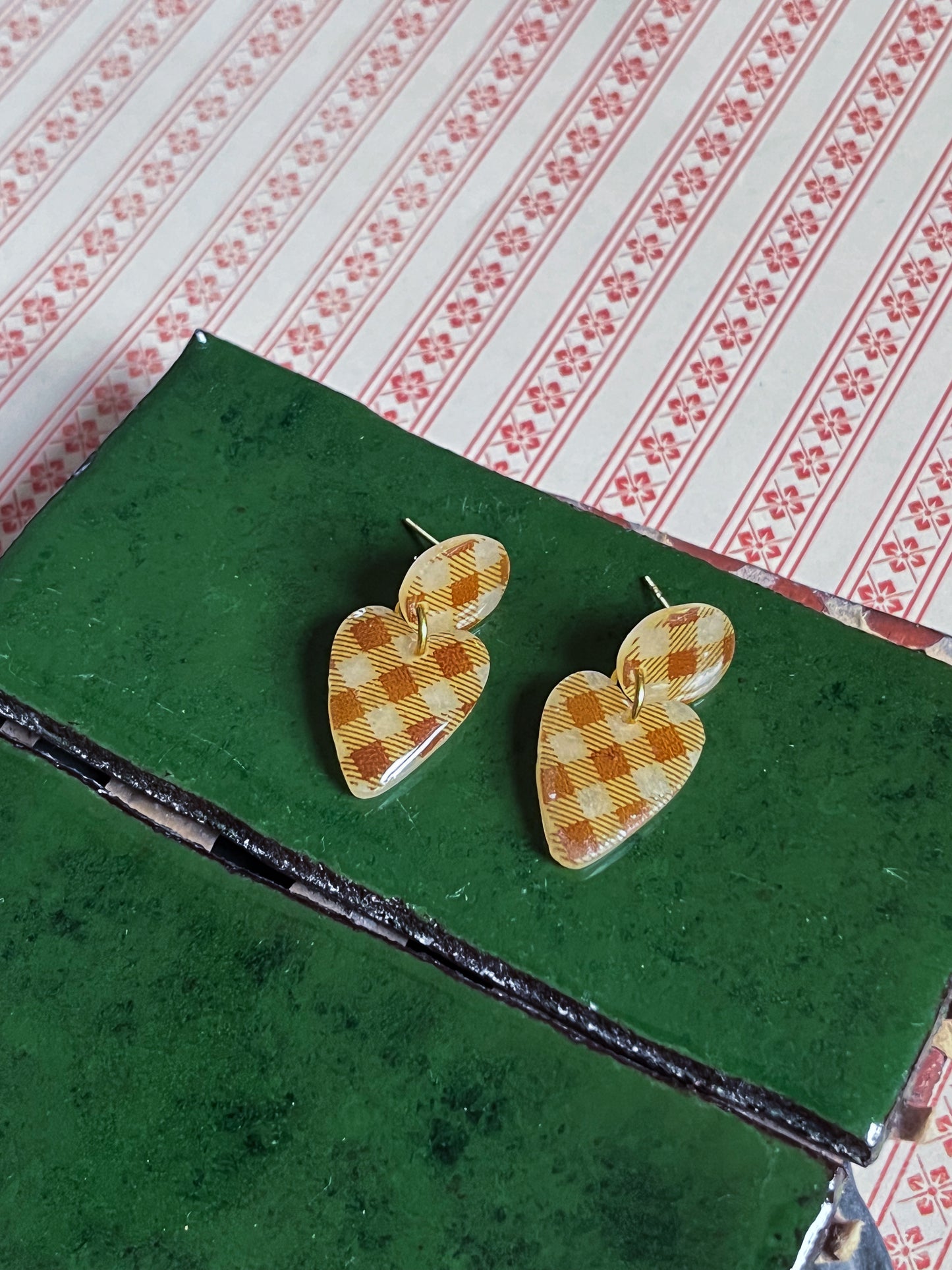 Gingham Heart Dangles