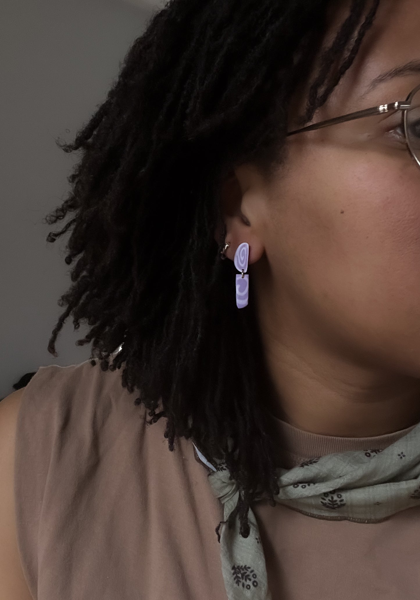 Mini Lavender Spiral Dangles
