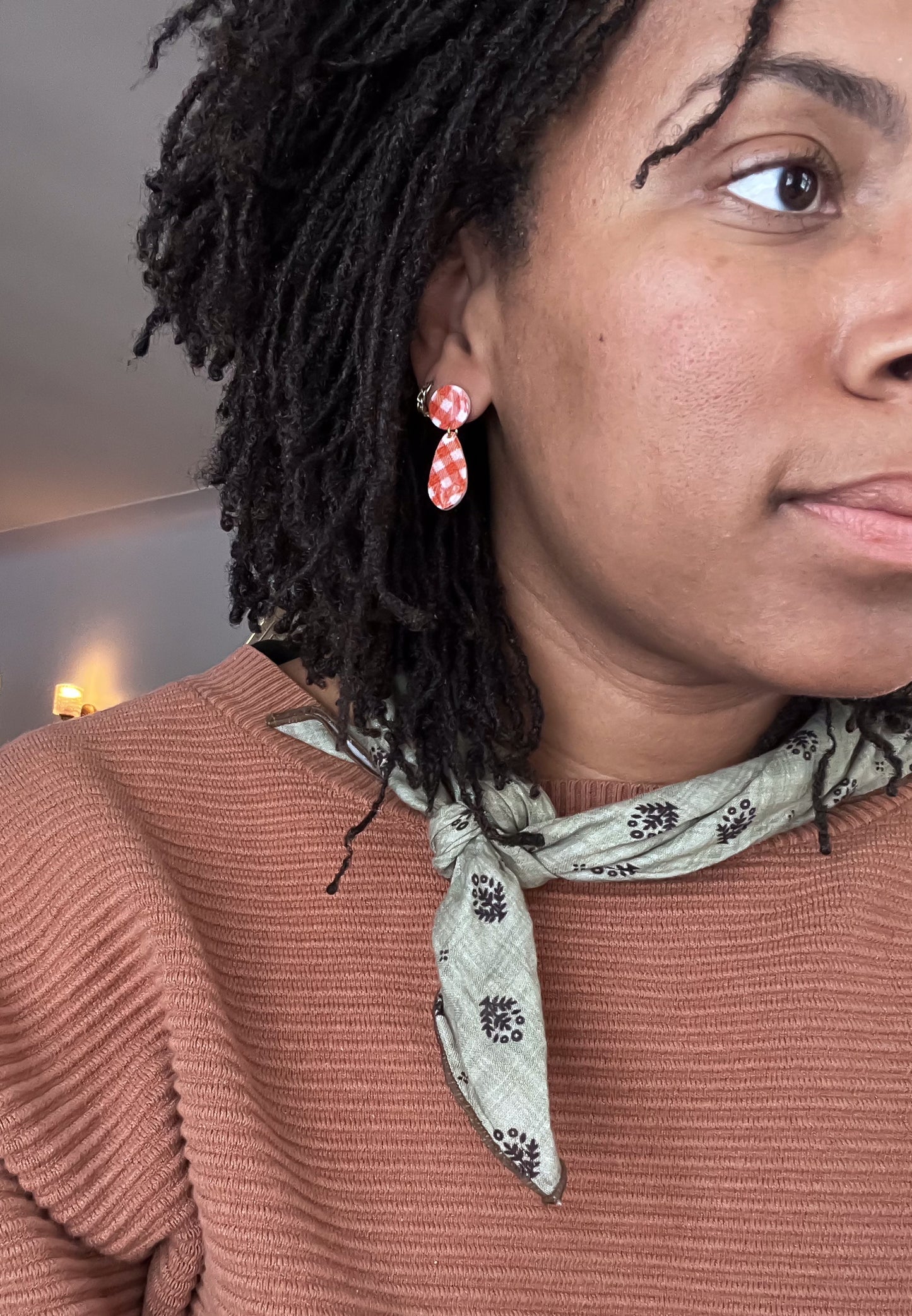 Red/ Orange Gingham Teardrops