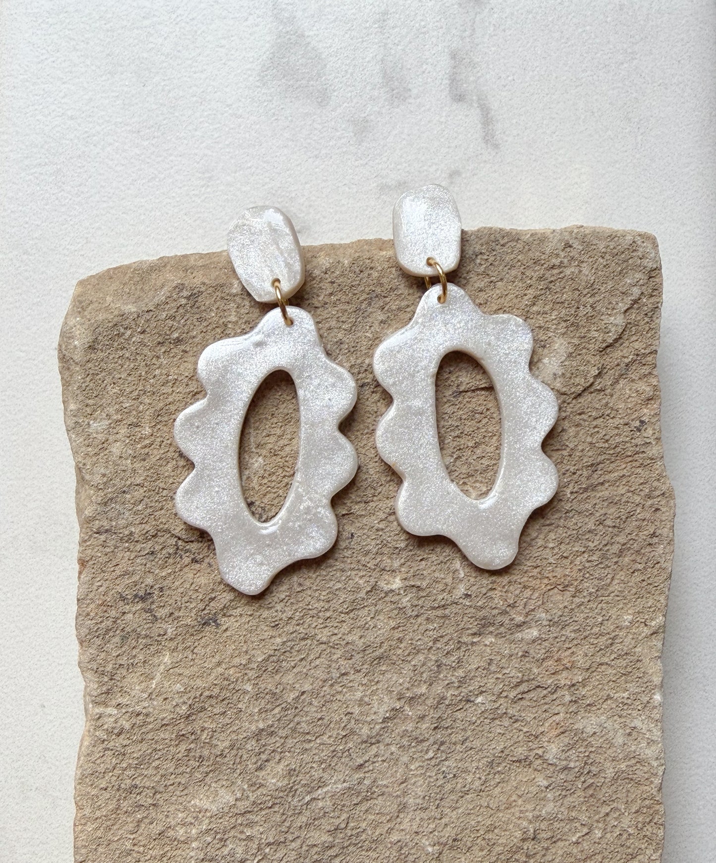 Pearl White Scalloped Dangles