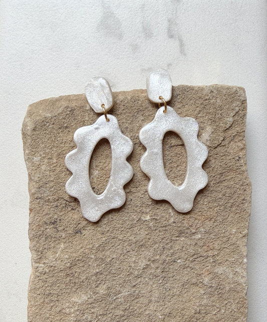 Pearl White Scalloped Dangles