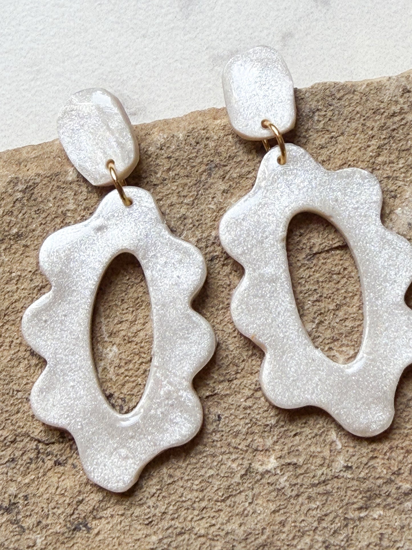 Pearl White Scalloped Dangles
