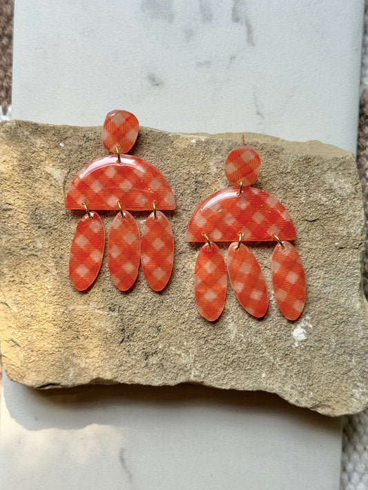 Summer Coral Checkered Teardrop Dangles