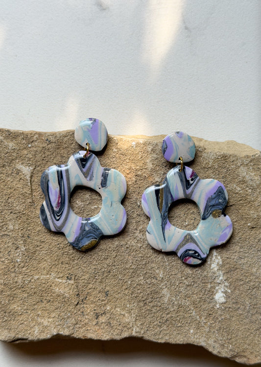 Retro Lavender Marble Flower Dangles