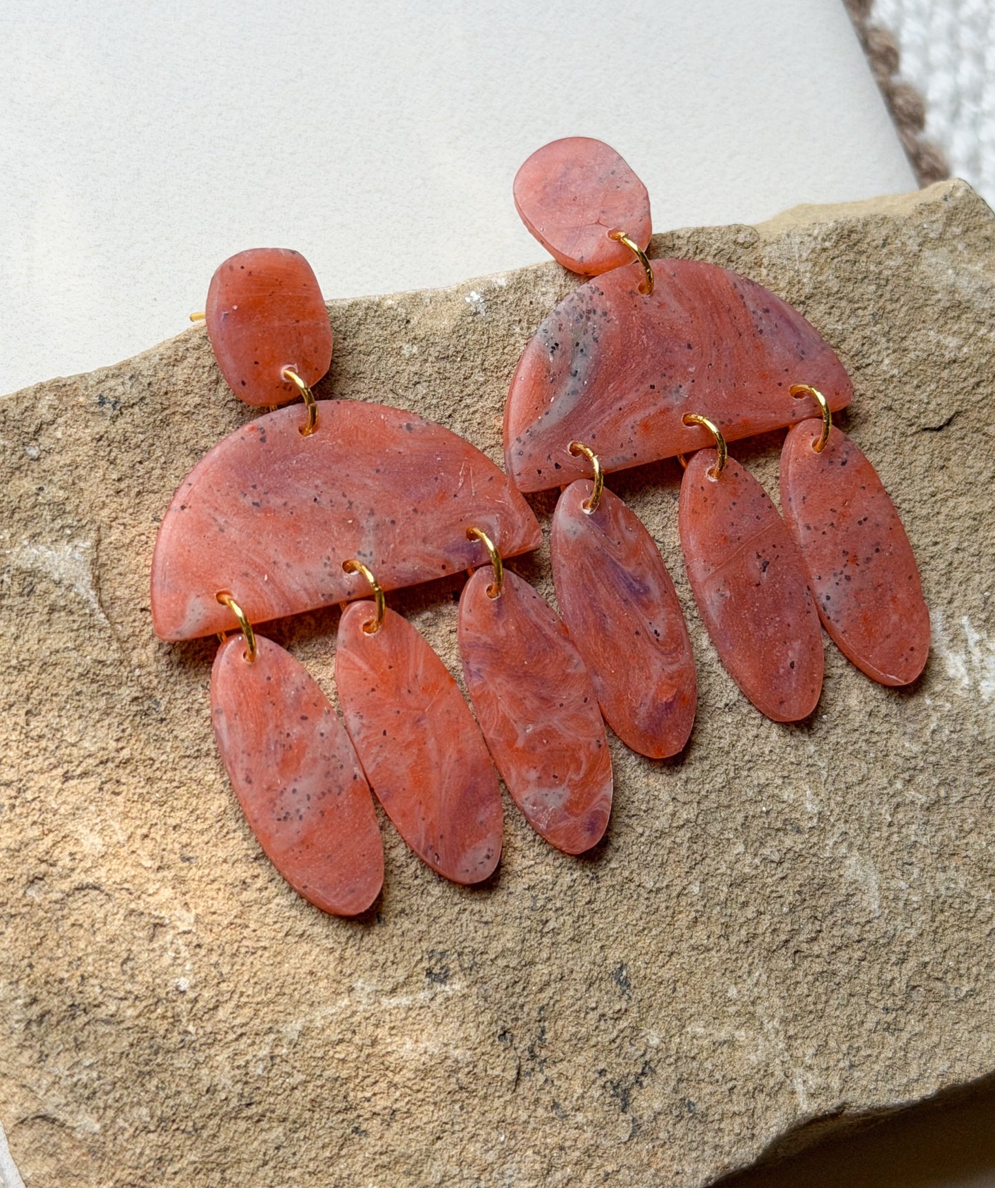 Marbled Summer Coral Teardrop Dangles
