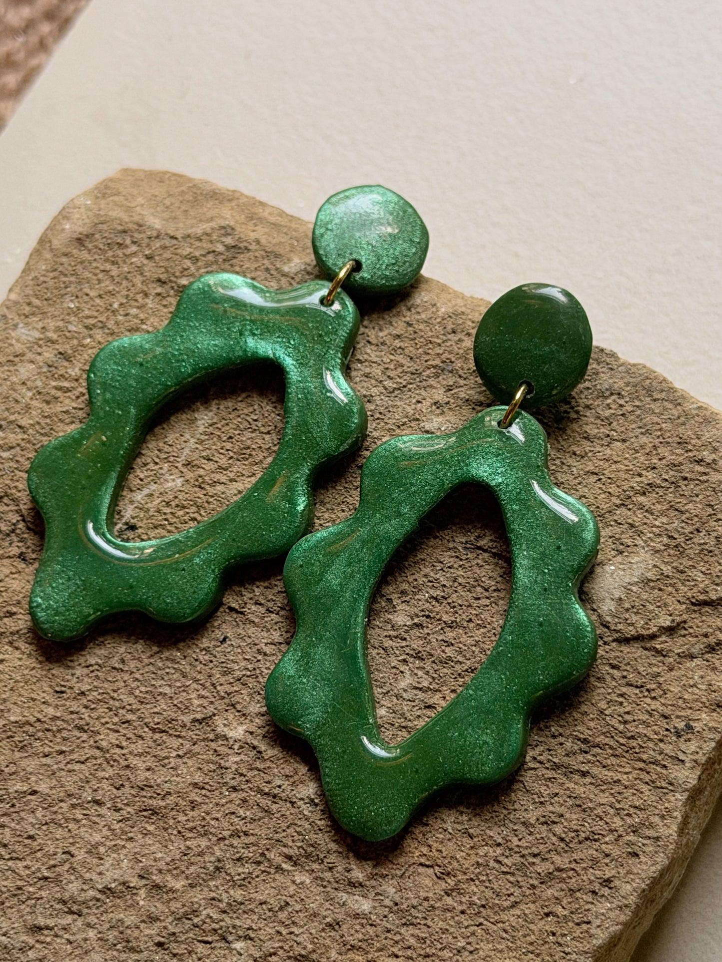 Emerald Green Floral Scalloped Dangles