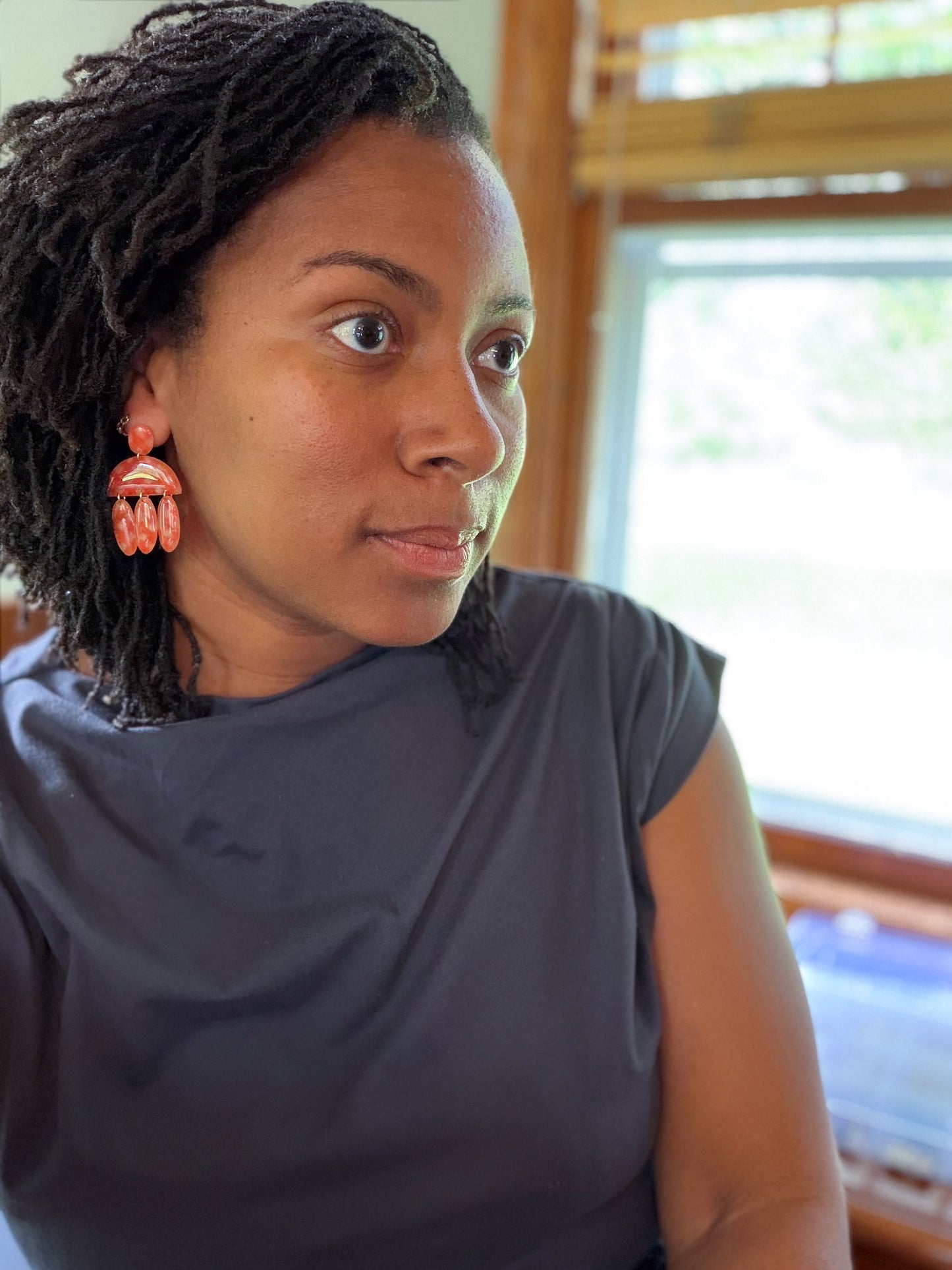 Summer Coral Checkered Teardrop Dangles