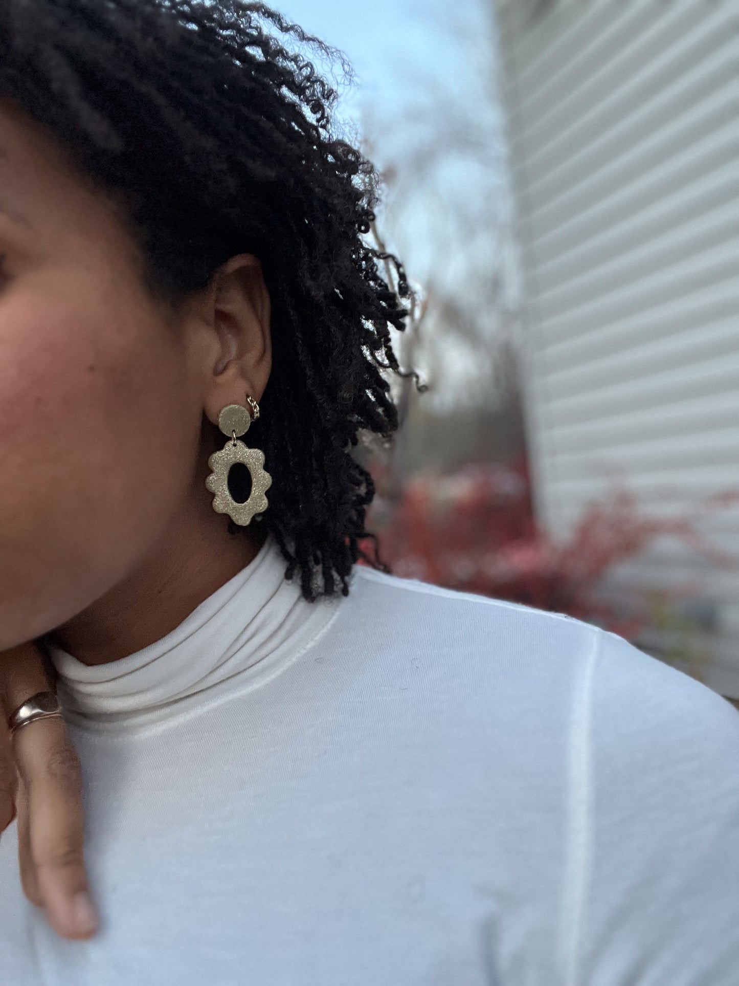 Floral Dangle in a Sparkly Gold