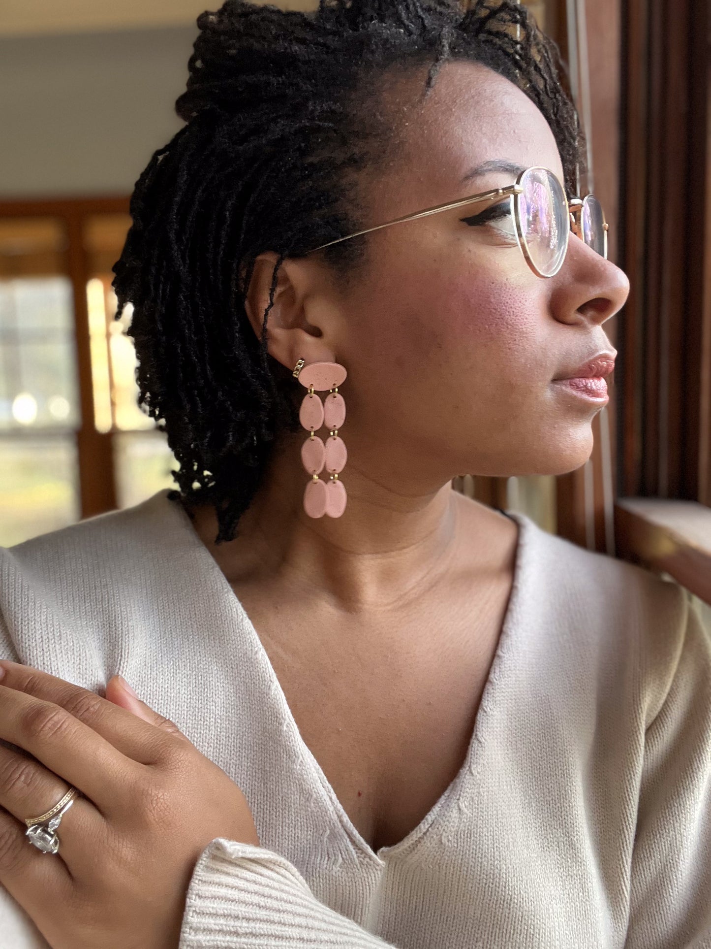 Pink Beige Waterfall Dangles - $19 SALE!