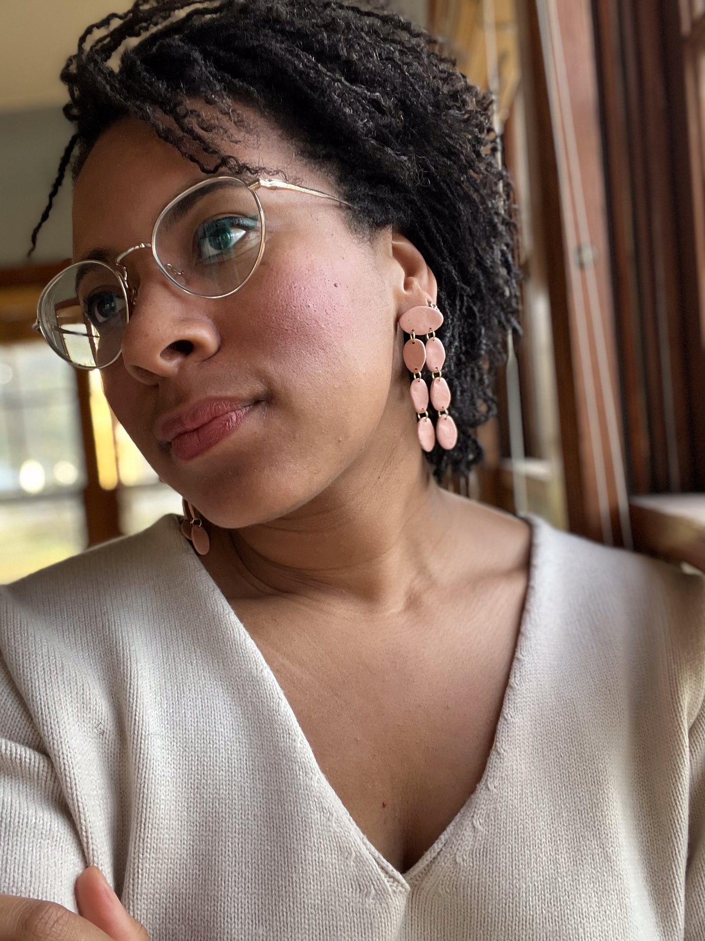 Pink Beige Waterfall Dangles - $19 SALE!