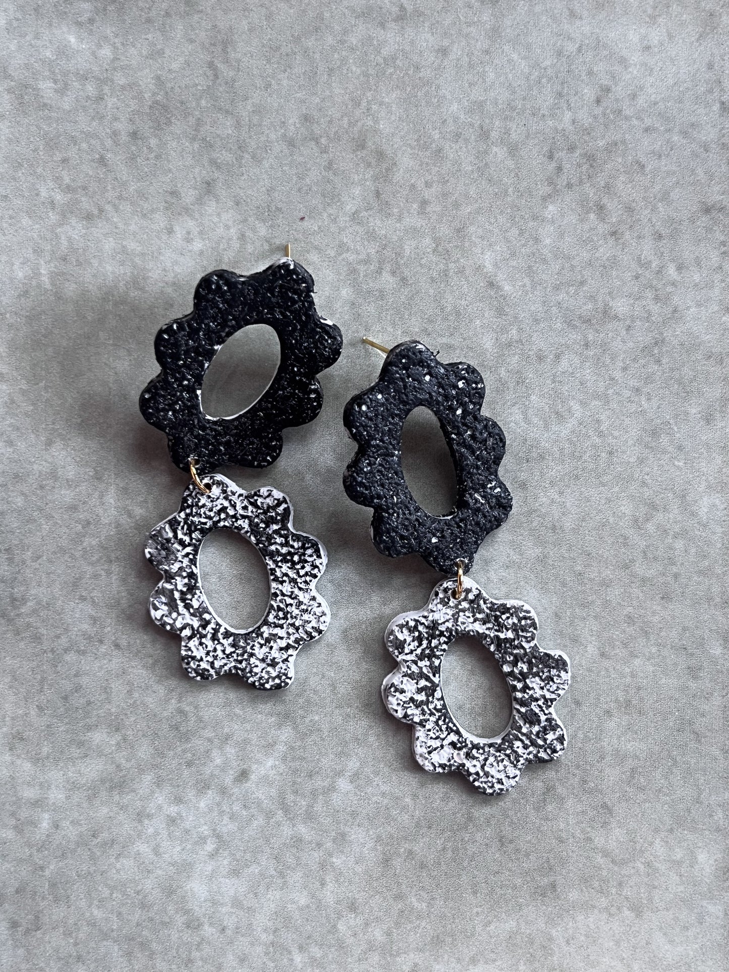 Two Toned Textured Flower Dangles