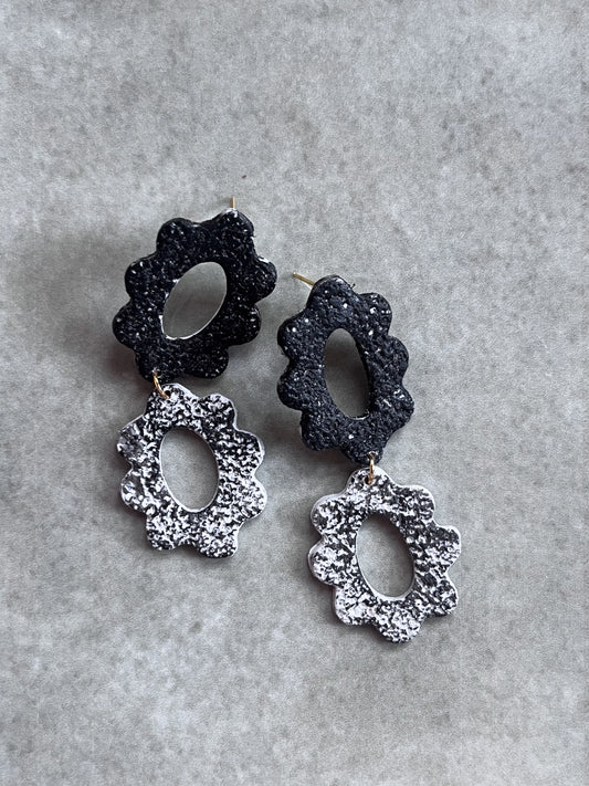 Two Toned Textured Flower Dangles