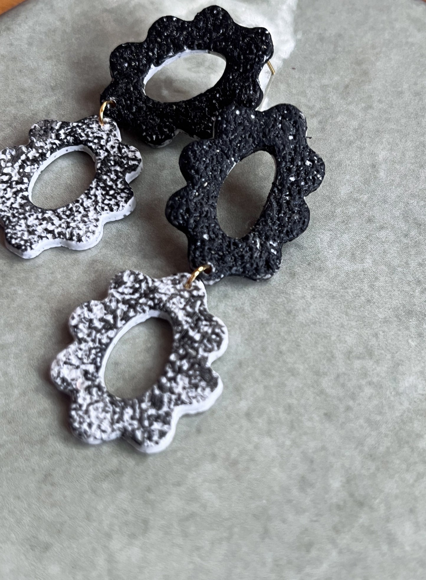 Two Toned Textured Flower Dangles