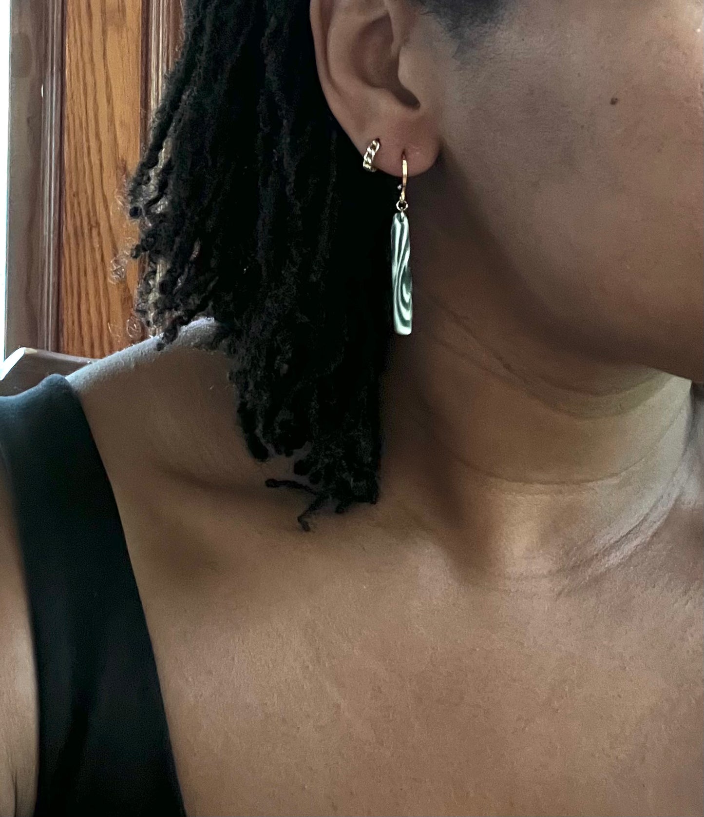 Green Marble Huggies - 14K Gold Filled Huggie