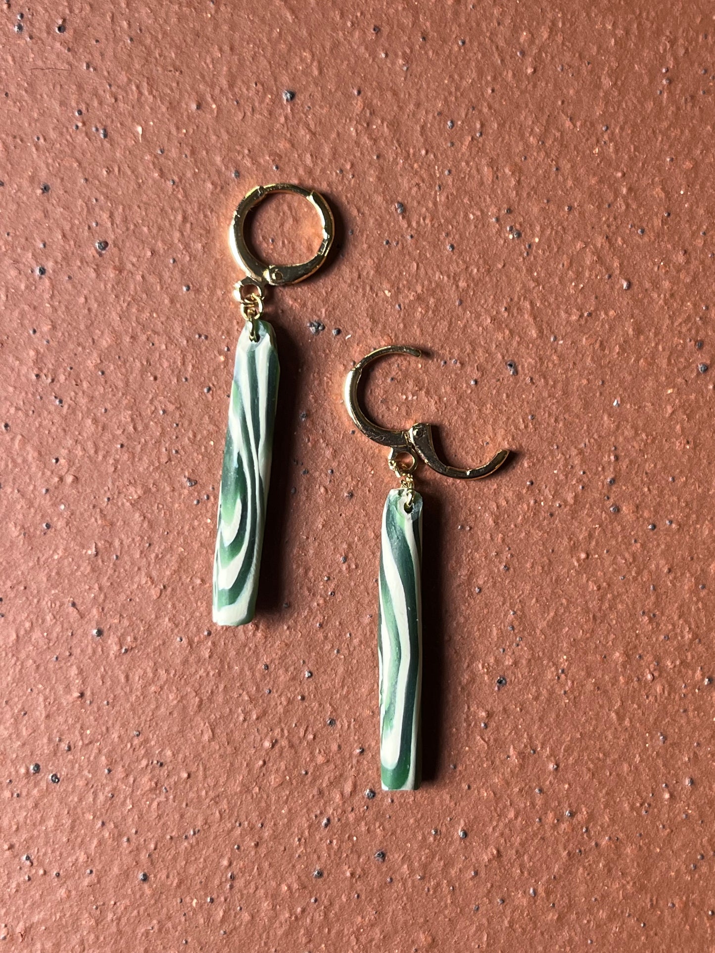 Green Marble Huggies - 14K Gold Filled Huggie